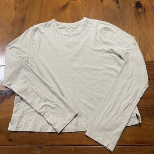Lululemon‎ Womens Athletic Lounge Tan Long Sleeve Crewneck Crop T Shirt Size 6